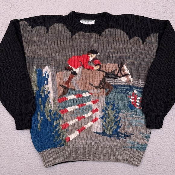 Other - Manos Del Uruguay Sweater Unisex Small 100% Wool Knit Horse‎ Equestrian Hurdling